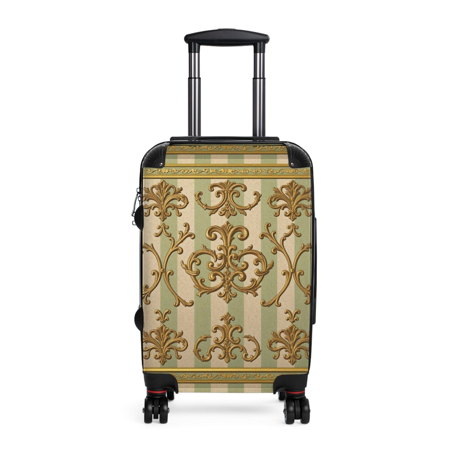 Elegant Travel Suitcase with Vintage Design, Stylish Luggage for Travelers, Perfect Gift for Holidays - Mint & Beige Striped Gold Baroque