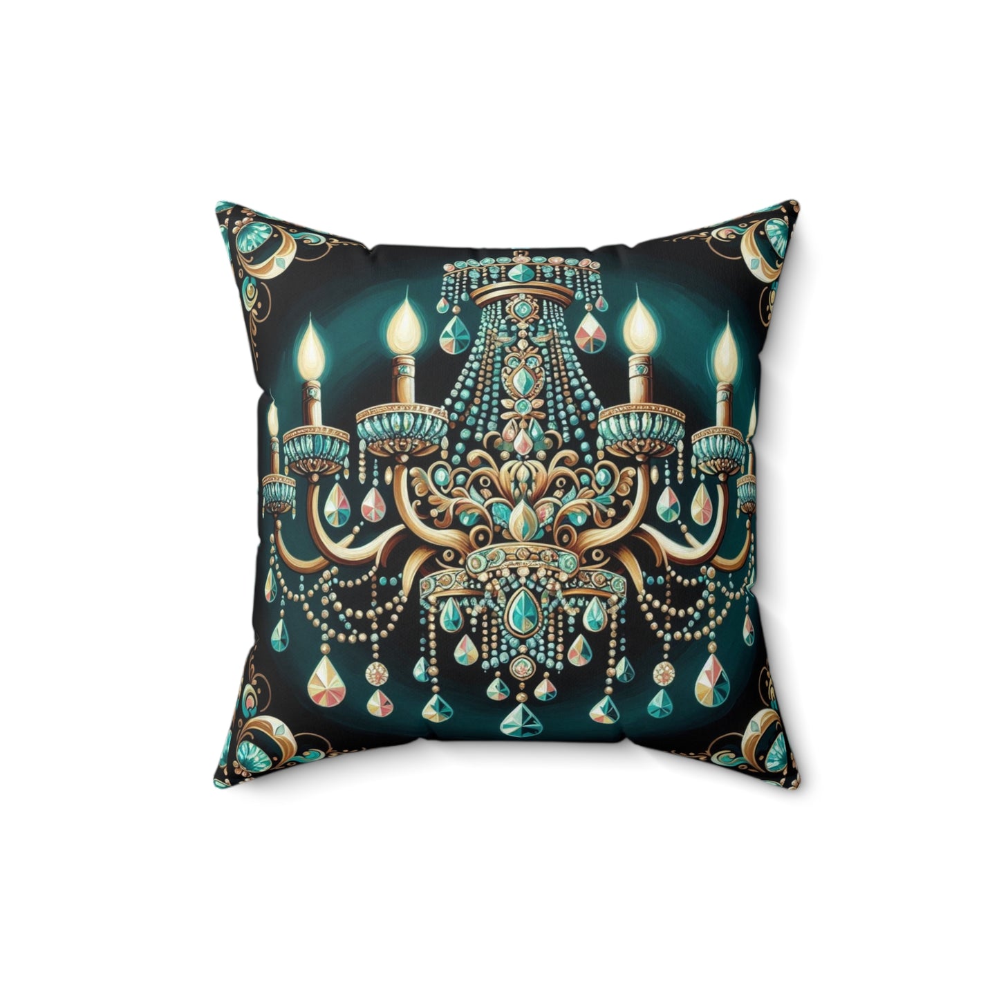 Elegant Chandelier Decorative Pillow - Luxurious Home Accent for Modern Décor - Teal Jeweled Chandelier