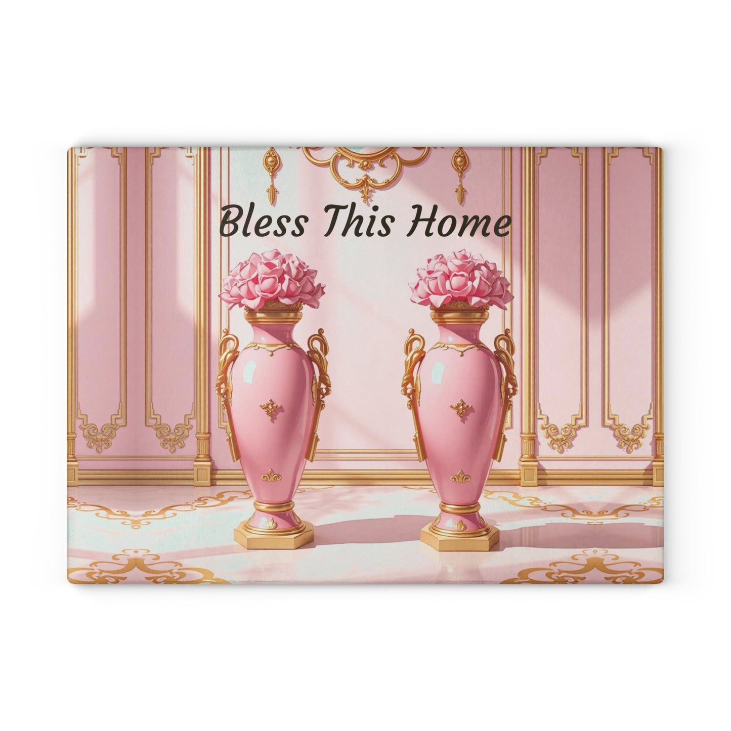Elegant Floral Glass Cutting Board, Kitchen Décor, Wedding Gift, Home Cook's Essential, Unique Gift Idea - Bless This Home