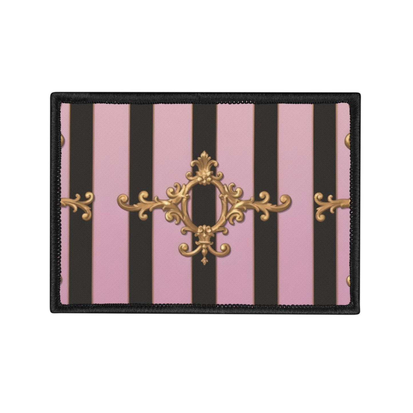 Chic Iron-On Patches for Jackets, Bags, and Crafts - Vintage Striped Design, DIY Fashion Accessories - Matte Lavender & Black Striped Gold Baroque