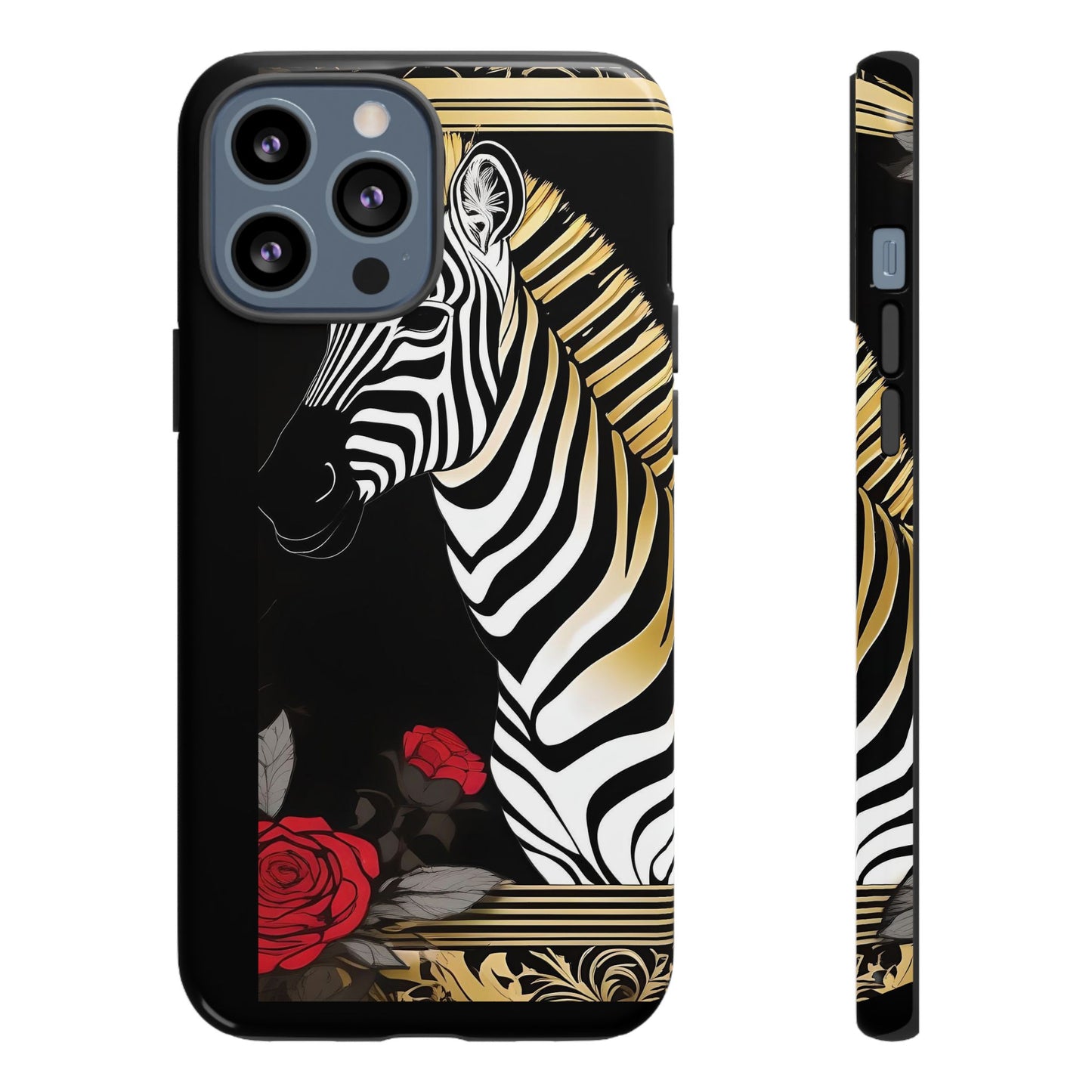 Phone Case - Elegant Zebra & Roses Design