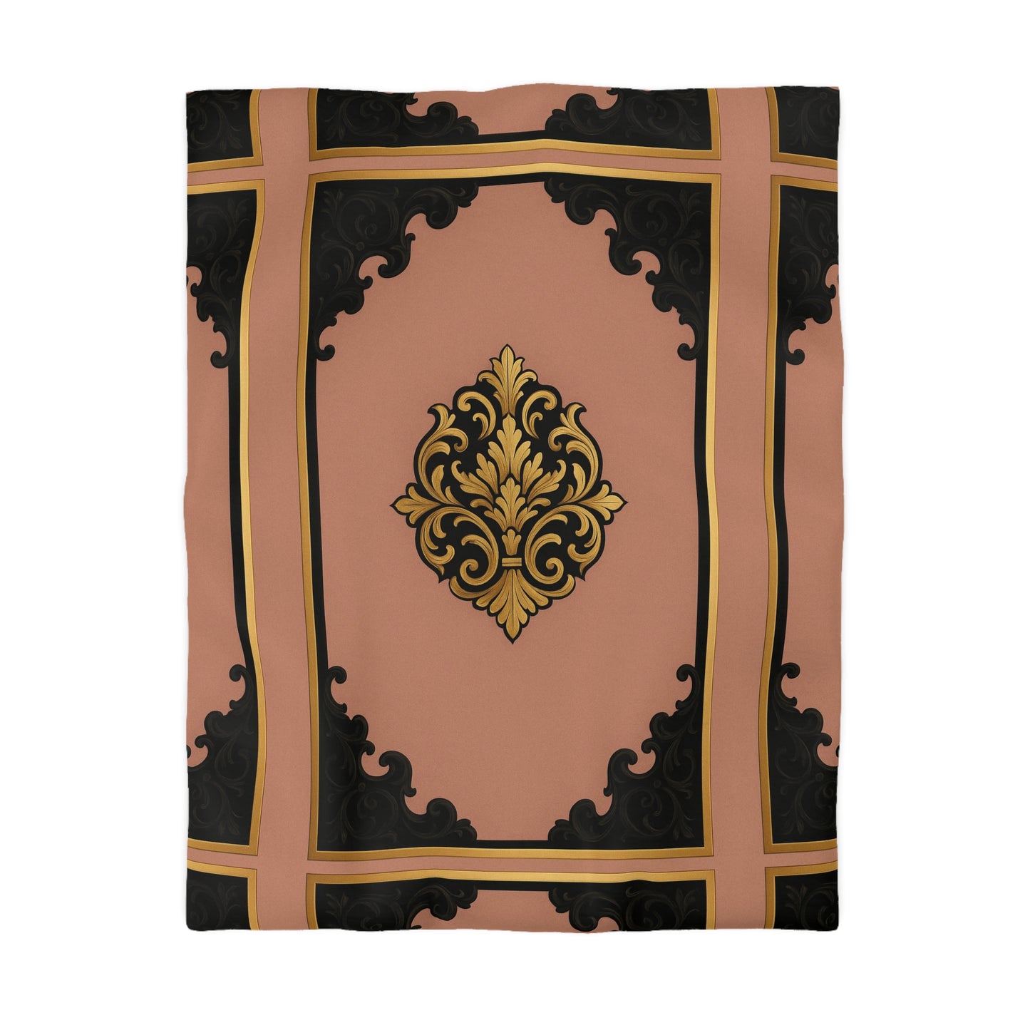 Mauve & Black-Gold Elegant Baroque Microfiber Duvet Cover - Chic Bedroom Decor, Luxurious Bedding, Home Makeover, Gift for Her, Elegant Style