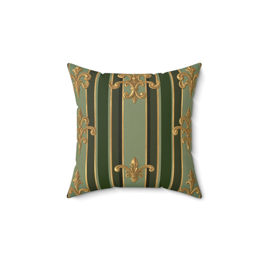 Elegant Vintage Baroque Square Pillow | Home Décor Cushion, Throw Pillow, Decorative Pillow, Sofa Pillow, Gift for Home - Green Striped Gold Baroque