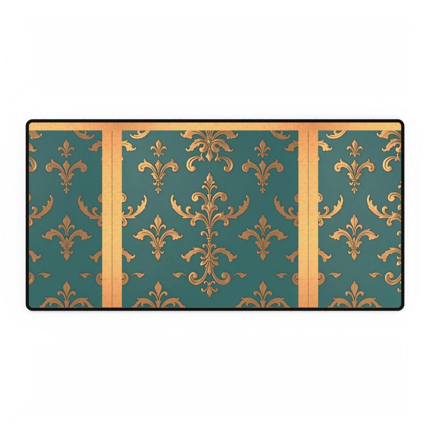 Elegant Floral Desk Mat for Home Office Decor - Aqua & Gold Damask