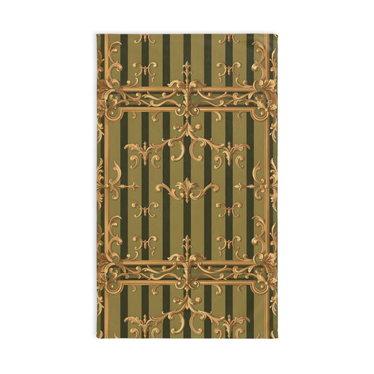 Elegant Vintage-Inspired Hand Towel, Decorative Kitchen Towel, Home Decor, Gift for Her, Housewarming Gift - Olive Green Striped Rococo