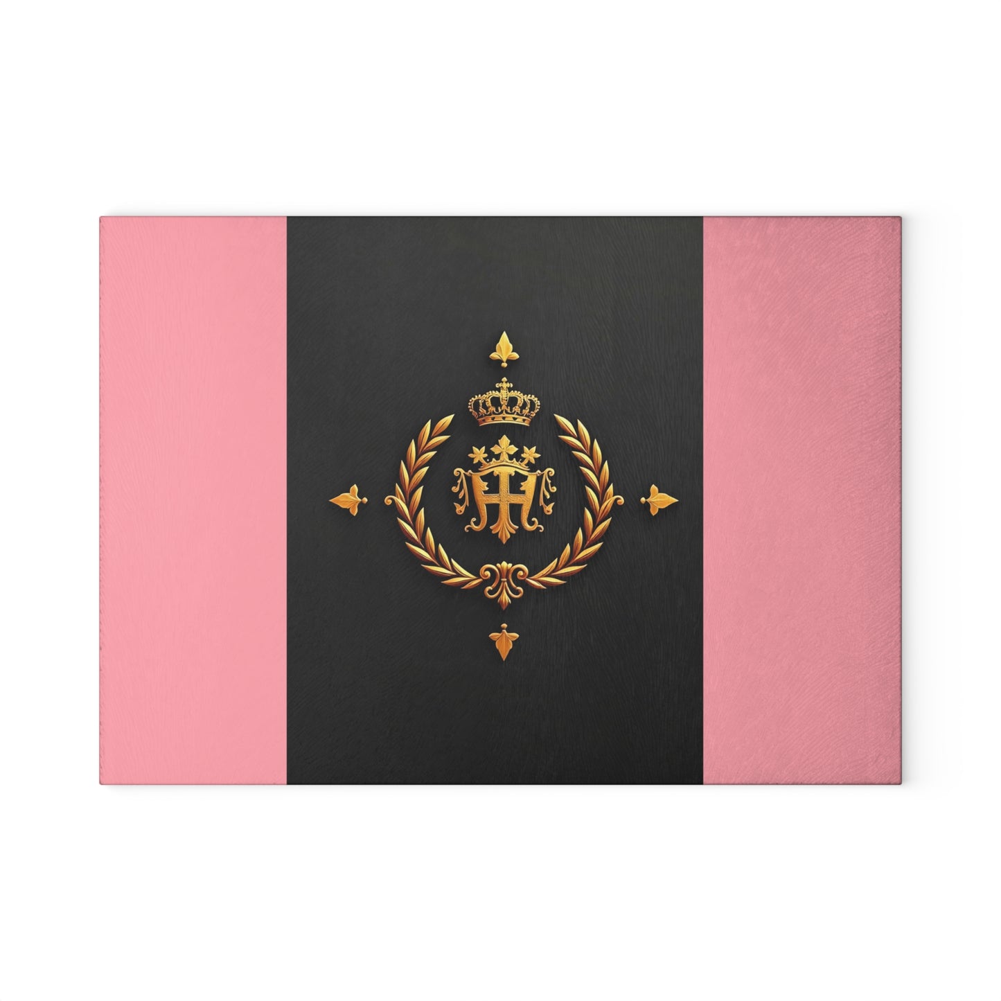 Elegant Monogrammed Glass Cutting Board | Modern Kitchen Decor, Unique Wedding Gift, Housewarming Present - Pink Striped Gold Crest