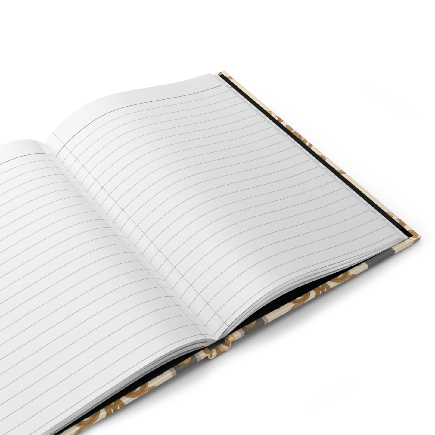 Elegant Floral Motif Hardcover Journal - Stylish Writing Notebook - Dusk Olive Striped Gold Damask