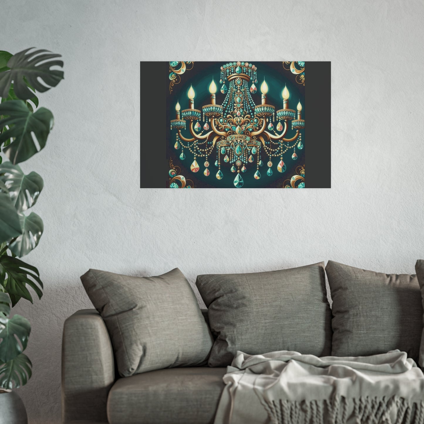 Elegant Chandelier Poster - Luxurious Wall Art for Home Décor - Teal Jeweled Chandelier