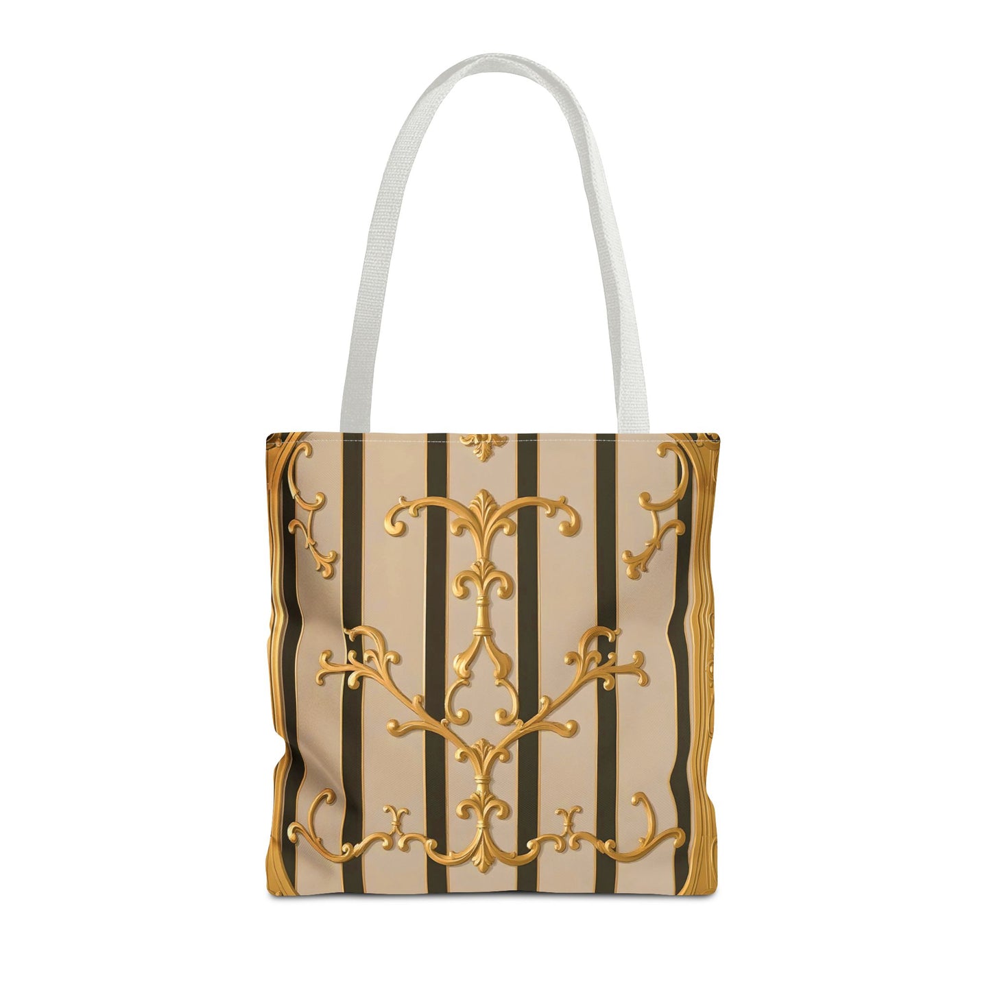 Elegant Gold Pattern Tote Bag - Stylish Carryall for Everyday Use, Eco-Friendly Shopping, Gift for Her - Beige Striped Gold Rococo