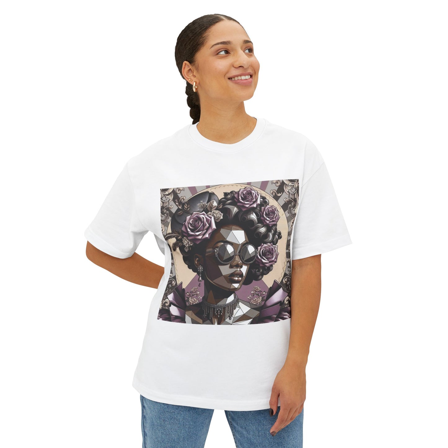 Stylish Graphic Tee with Floral Artwork, Oversized Cotton T-Shirt for Casual Wear, Gift for Art Lovers, Summer Fashion - Lilac Baroque Lady