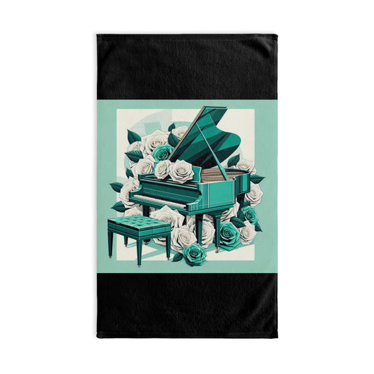 Vintage Aqua Piano Floral Hand Towel - Elegant Home Décor for Music Lovers