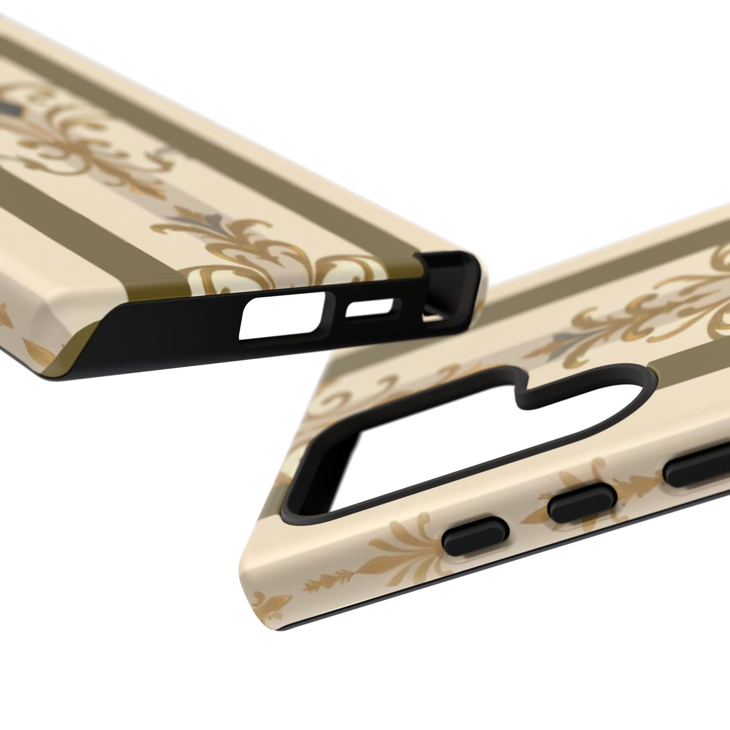 Elegant Floral Motif Phone Case - Tough Cases with Vintage Design - Olive Striped Gold Damask
