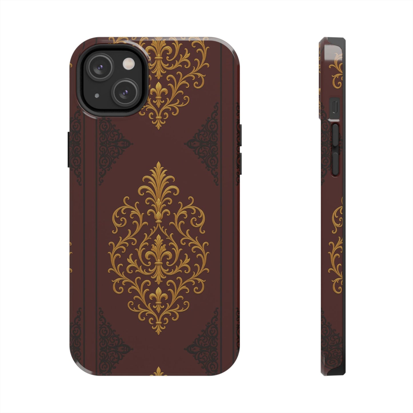 Dusk Burgundy-Black & Gold Baroque Tough Phone Case — Ornate Gold Baroque on Burgundy