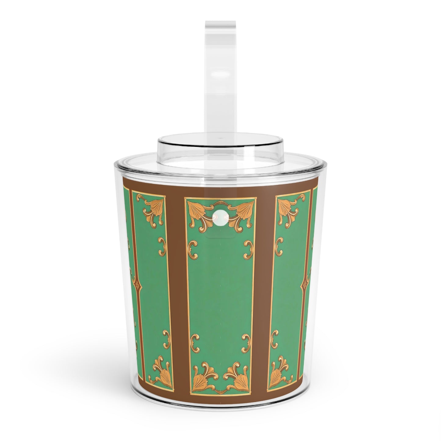 Elegant Green Ice Bucket with Tongs - Perfect for Parties & Celebrations - Rust & Green Striped Baroque