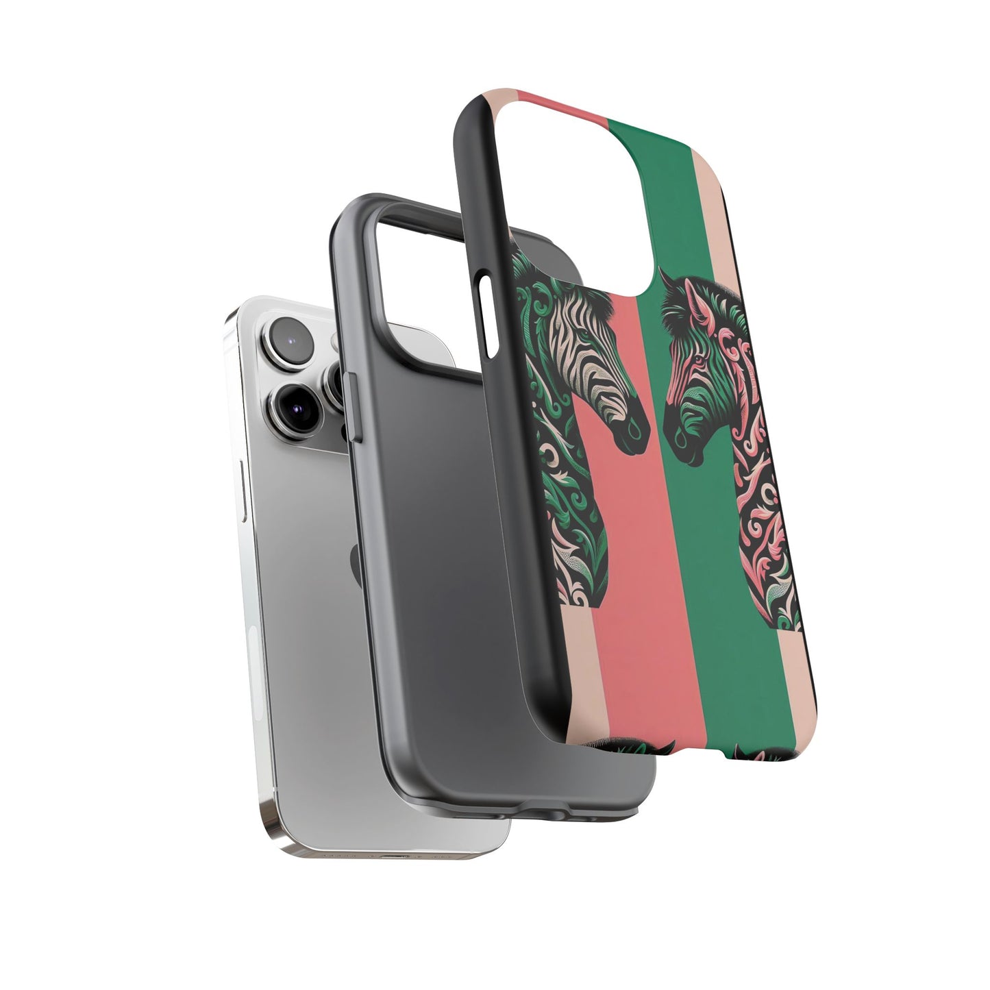 Phone Case - Elegant Pink & Green Zebra Damask Design