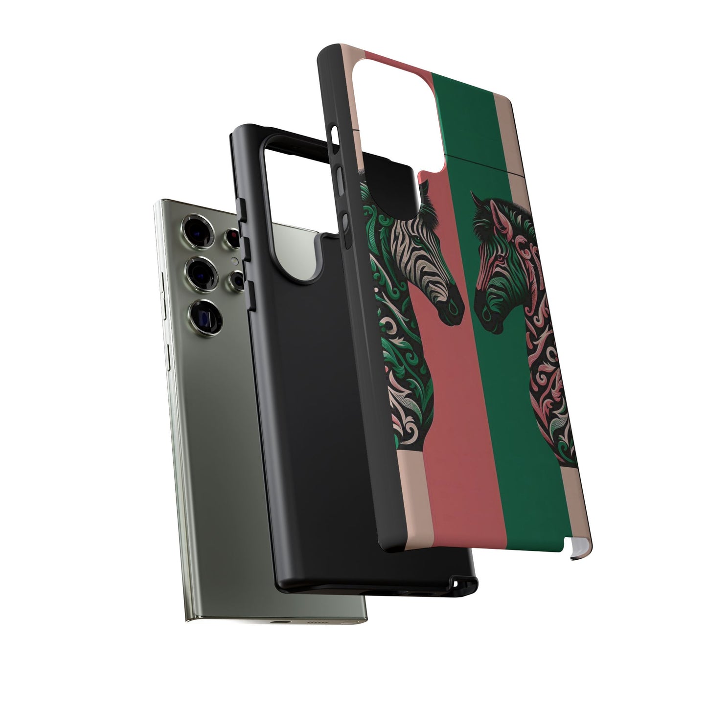 Phone Case - Elegant Pink & Green Zebra Damask Design
