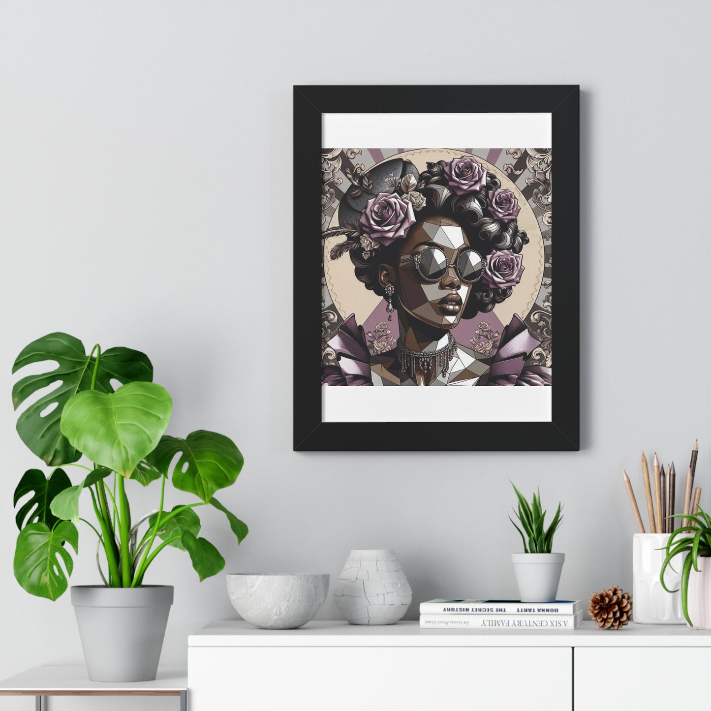 Chic Framed Vertical Poster, Home Decor Wall Art, Modern Art, Gift for Her, Unique Interior Design - Lilac Baroque Lady