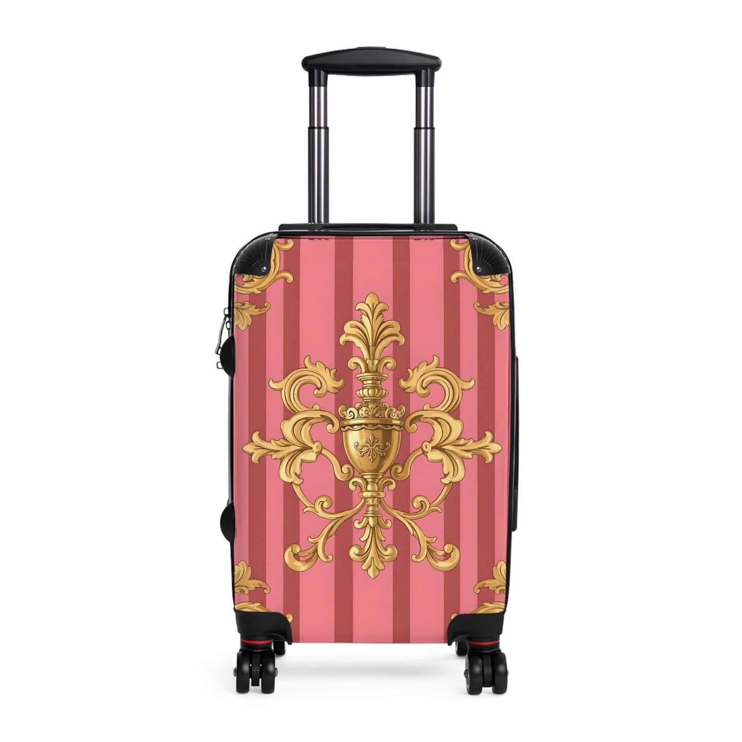 Elegant Pink Ornate Suitcase, Stylish Travel Luggage, Chic Carry-On, Unique Gift for Travelers - Pink Striped Gold Baroque