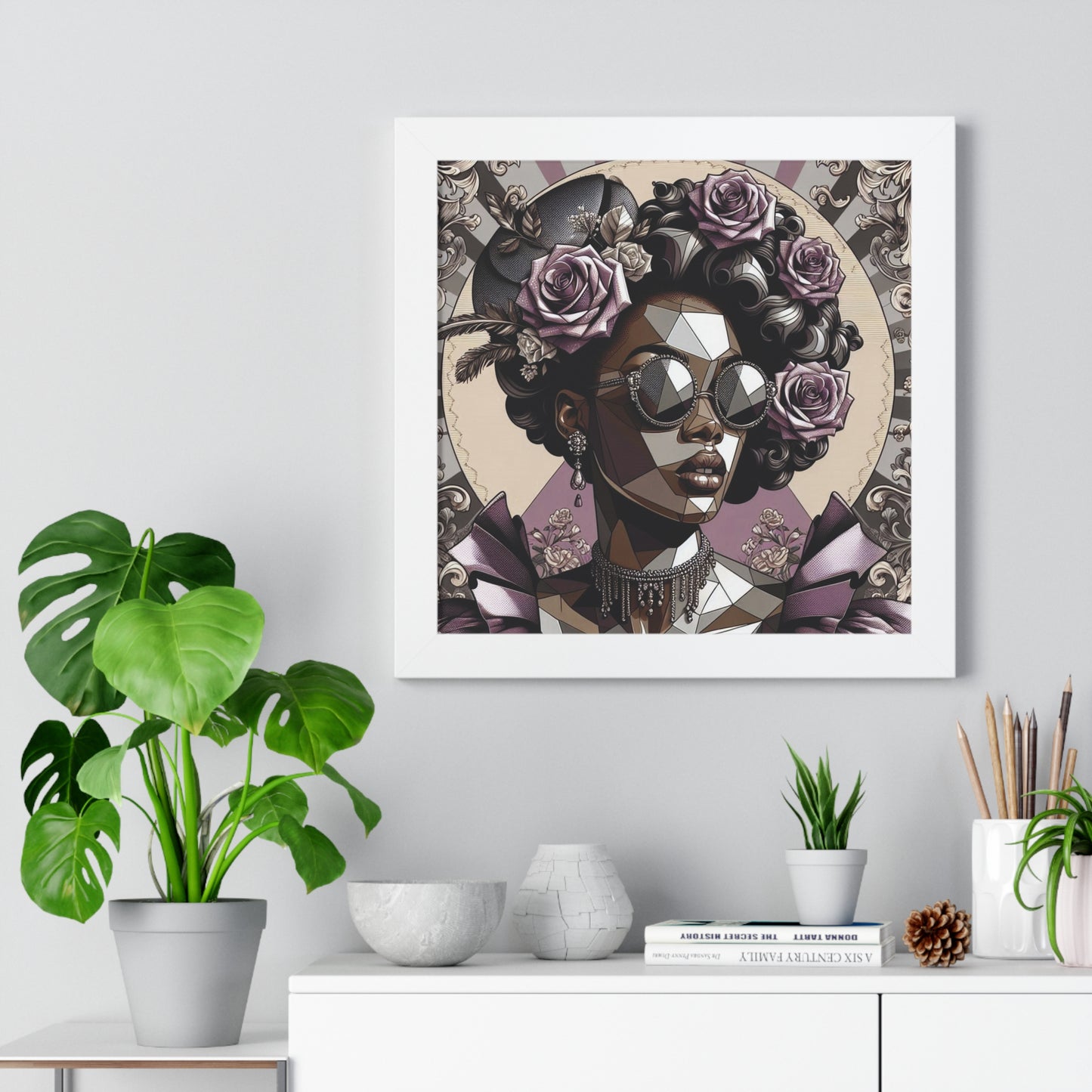 Chic Framed Vertical Poster, Home Decor Wall Art, Modern Art, Gift for Her, Unique Interior Design - Lilac Baroque Lady
