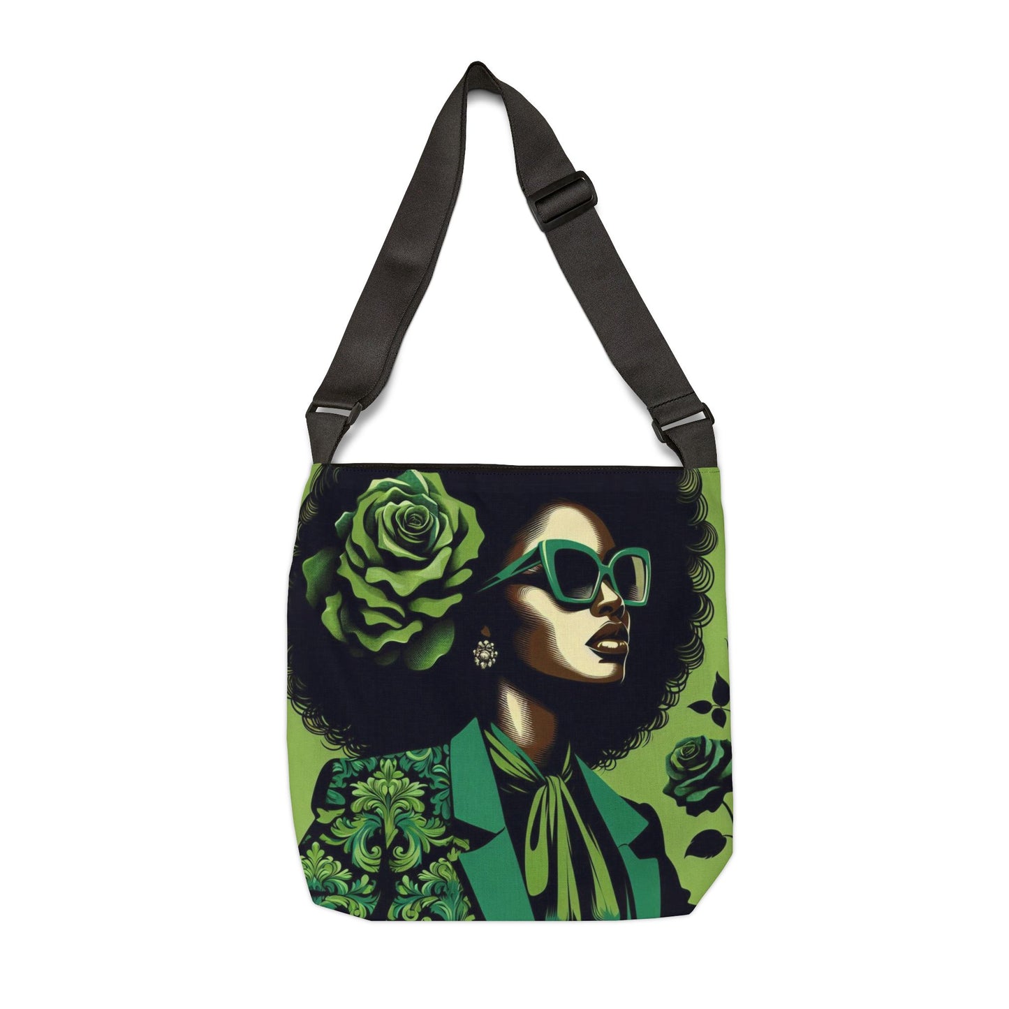 Chic Adjustable Tote Bag with Floral Design | Eco-Friendly Carryall for Everyday Use, Shopping, Travel, or Events - Lady in Green Damask
