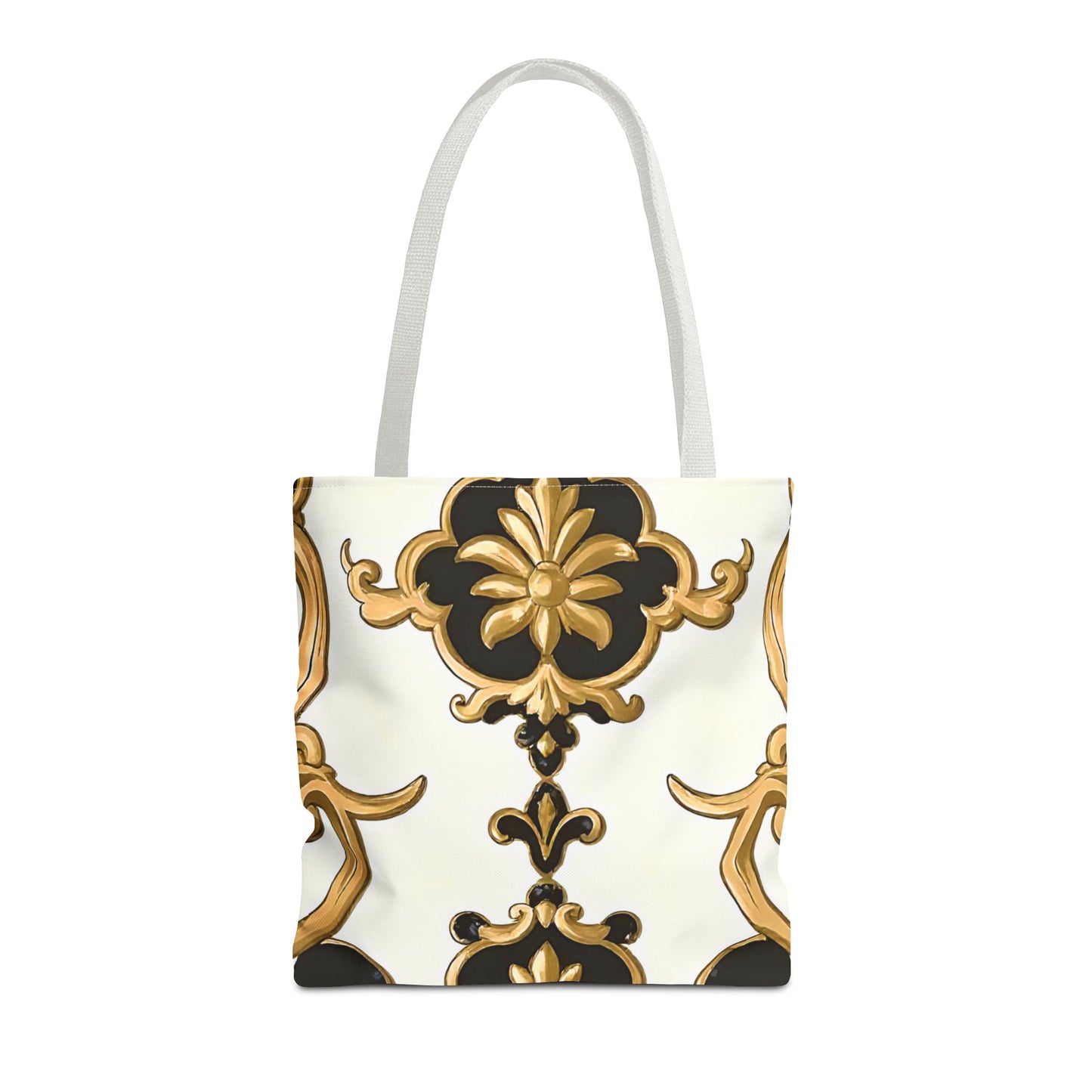 Elegant Floral Tote Bag | Stylish Reusable Bag for Everyday Use, Gift for Her, Shopping, Beach, Travel, Eco-Friendly - Black & Gold Rococo