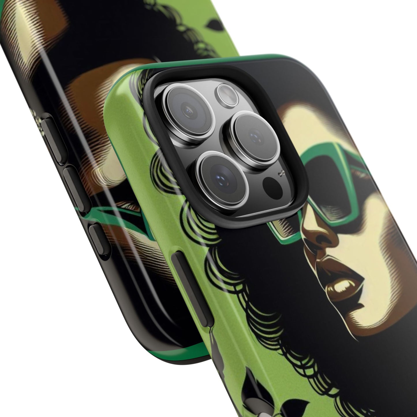 Chic Tough Phone Case | Artistic Green & Black Design | Phone Protection, Gift for Her, Stylish Accessory, Trendy Tech - Lady in Green