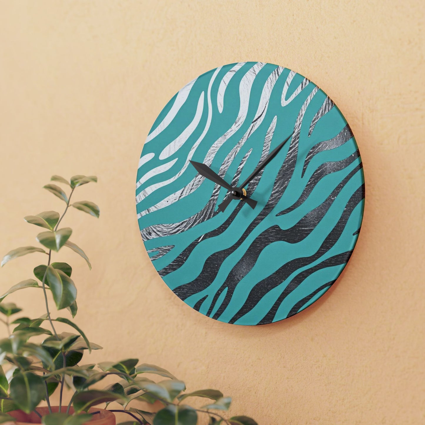 Stylish Zebra Print Acrylic Wall Clock - Modern Home Decor -  Aqua & Silver