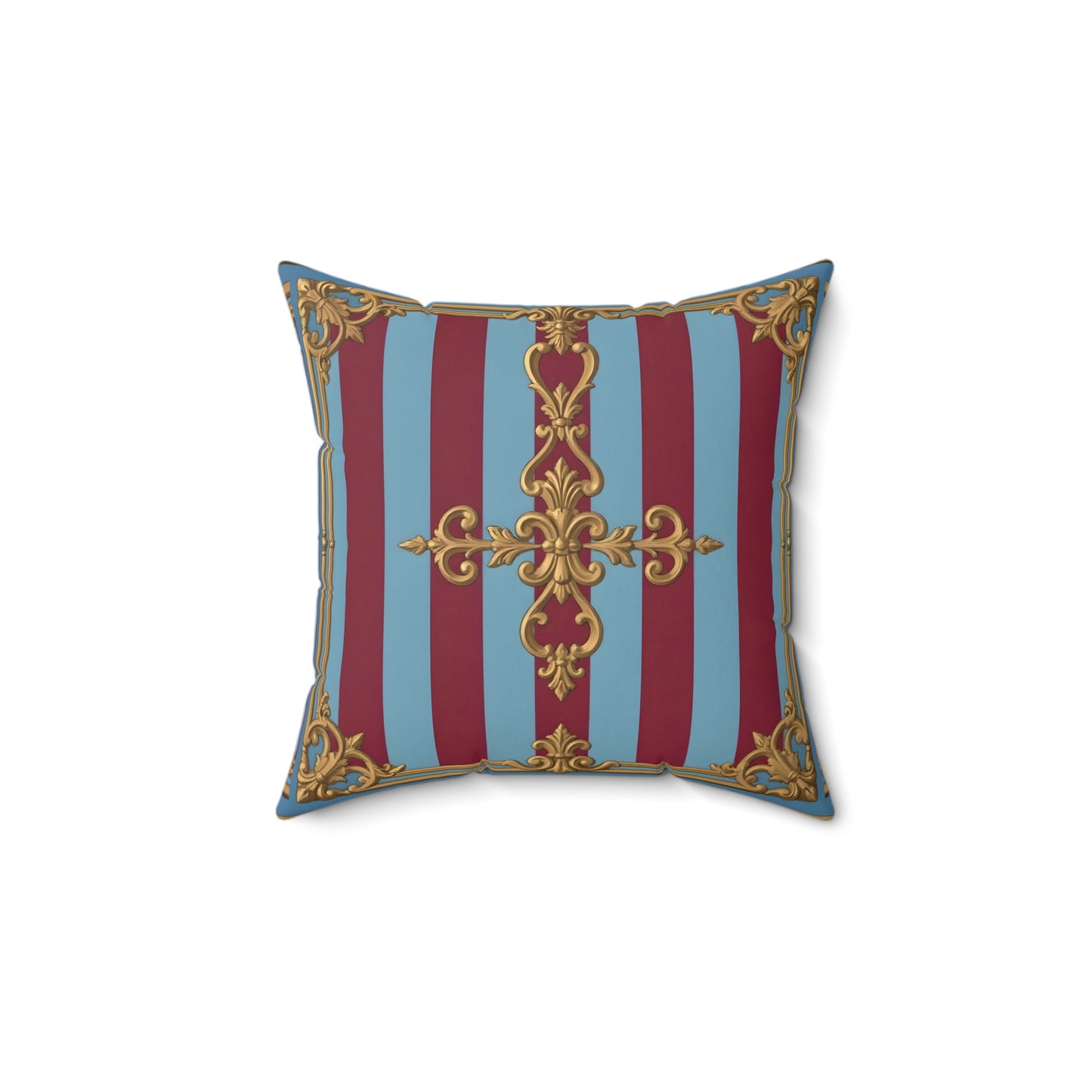 Elegant Faux Suede Accent Pillow, Chic Home Decor, Decorative Cushion, Luxurious Throw Pillow - Sky Blue & Maroon Striped Baroque