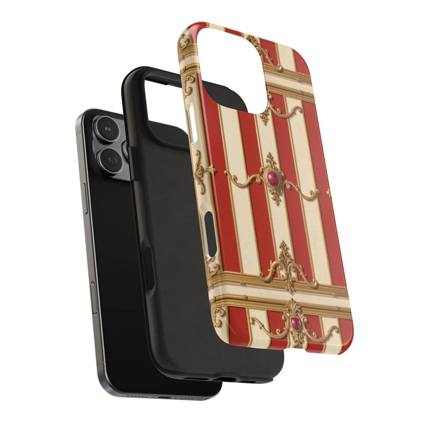 Elegant Alabaster & Dusk Orange Striped Baroque Tough Phone Case - Stylish Protection for Your Device