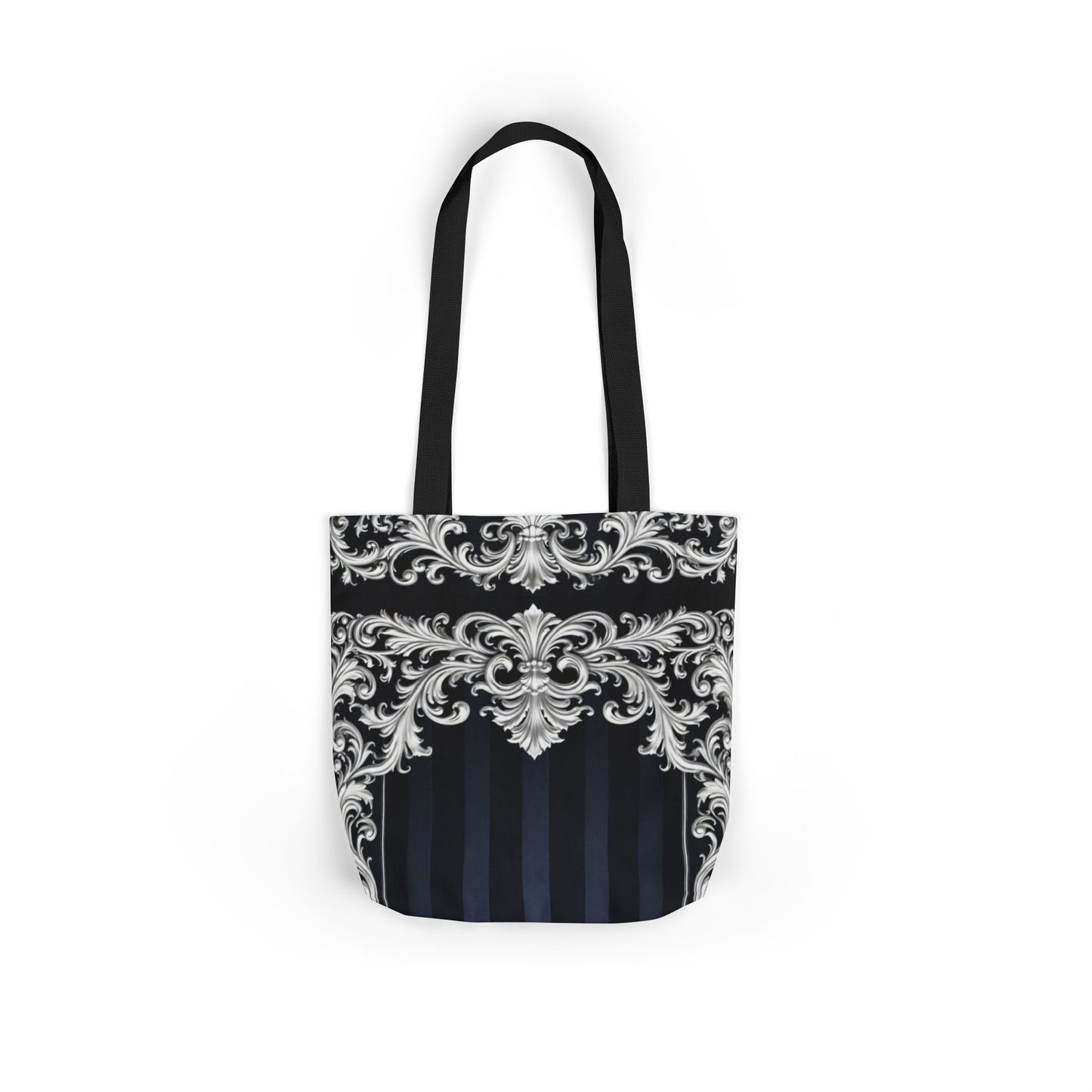 Navy Stripes & Baroque Canvas Tote Bag