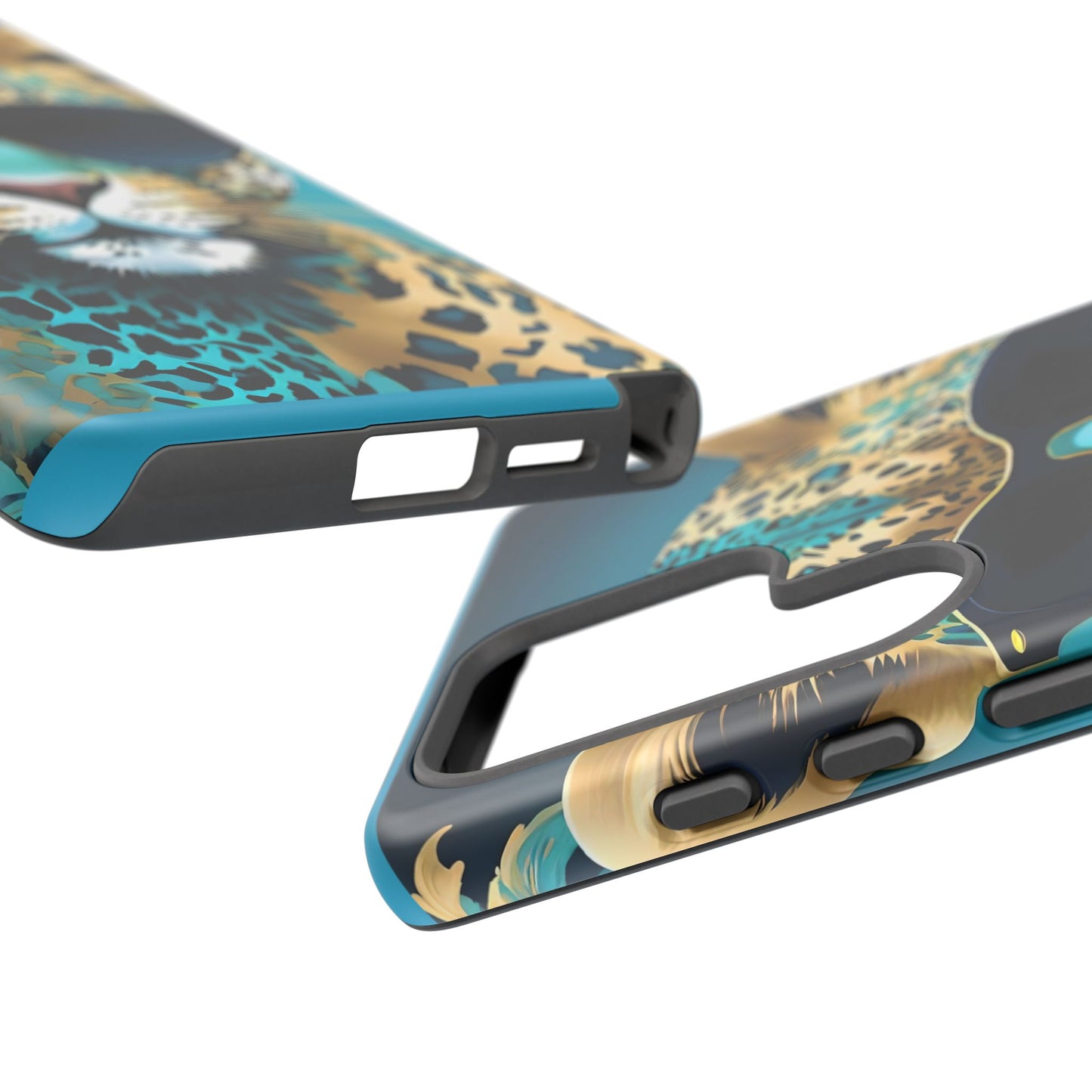 Phone Case - Aqua & Gold Leopard In Sunglasses Design