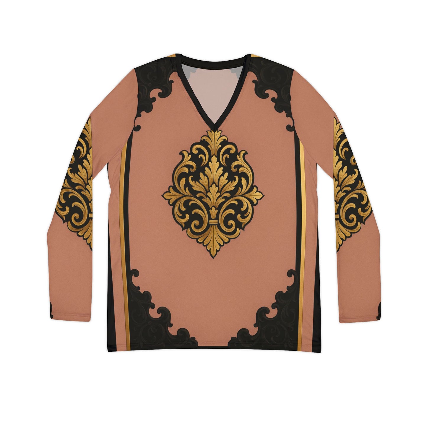 Mauve & Black-Gold Baroque V-Neck Long-Sleeve Top — Women's Ornate Print