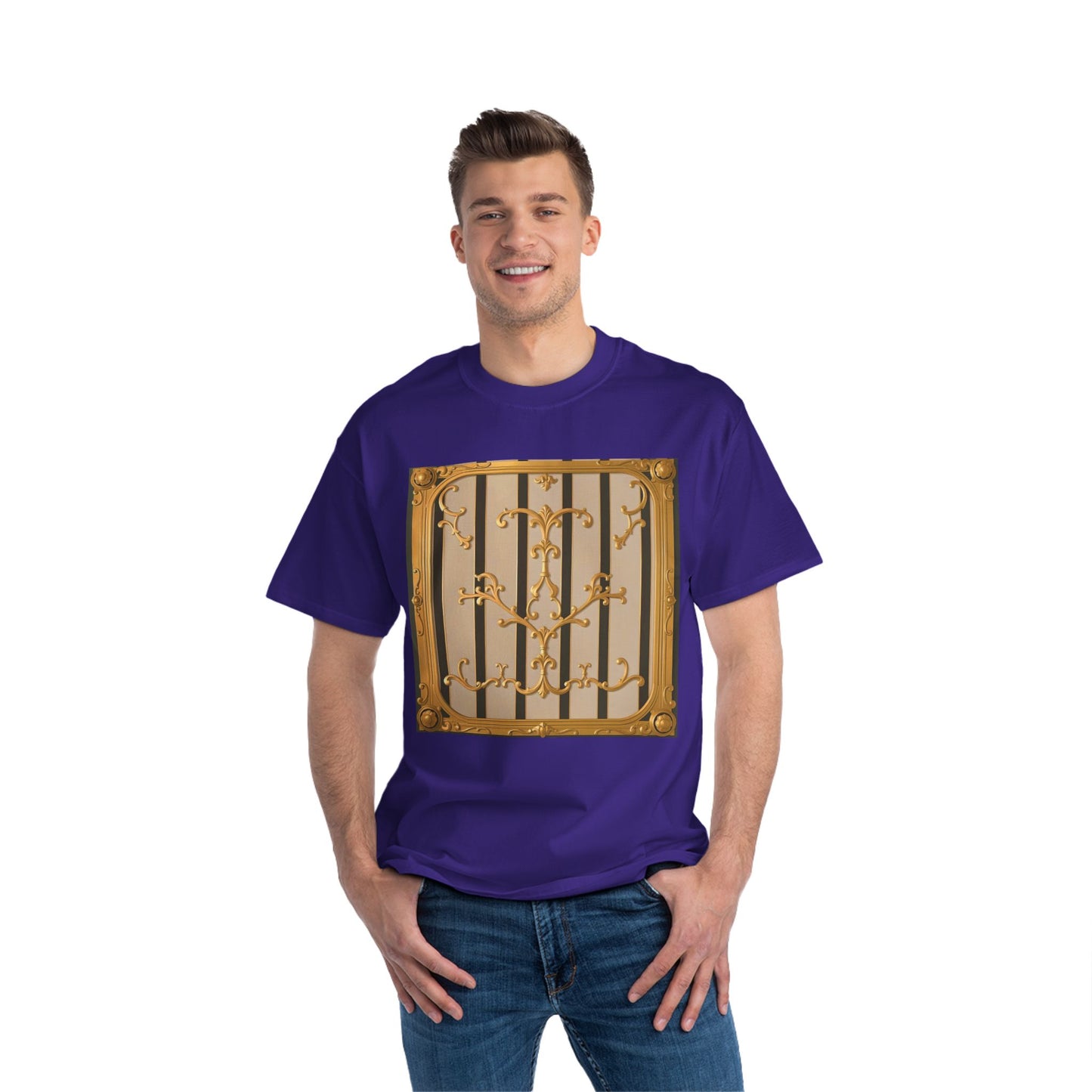Beefy-T® Unisex Short-Sleeve T-Shirt - Beige Striped Gold Rococo