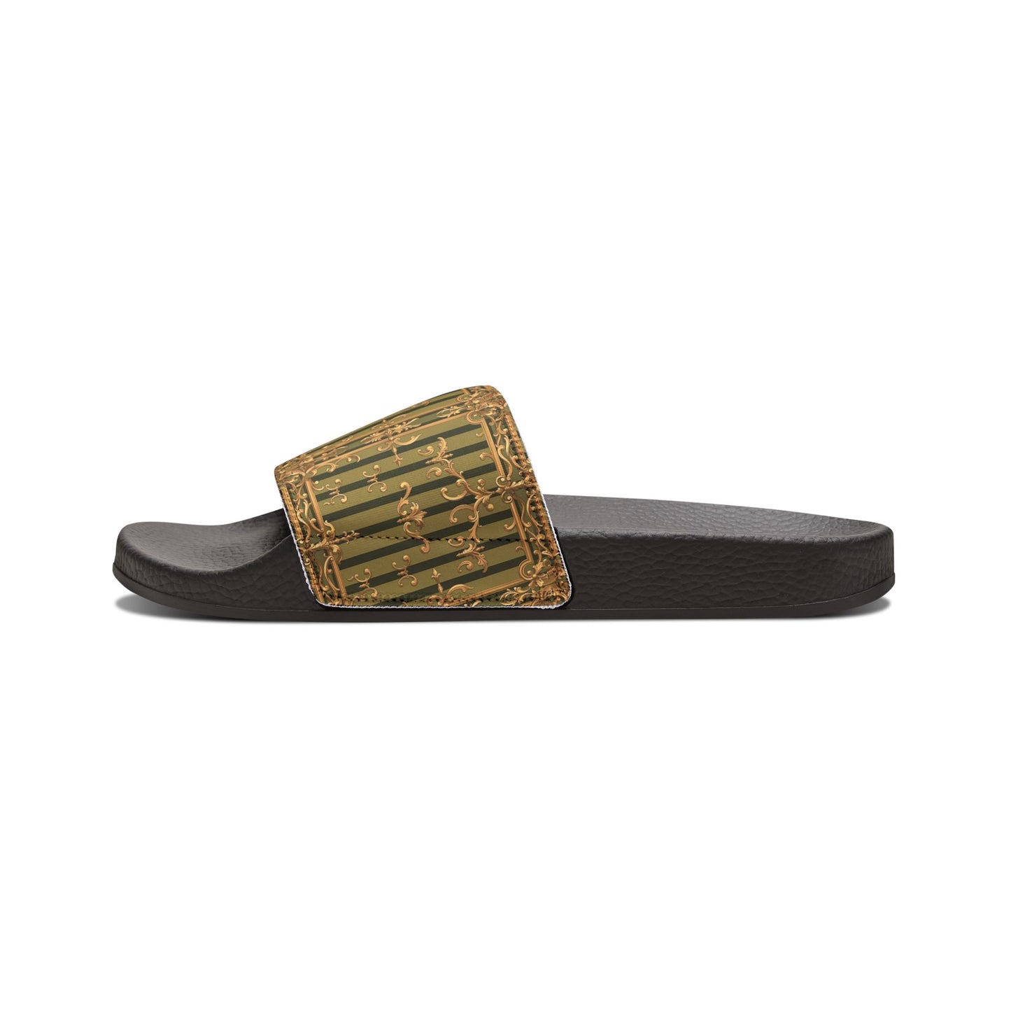 Stylish Women's Removable-Strap Sandals, Summer Footwear, Casual Slip-Ons, Vacation Essentials - Olive Green Striped Rococo