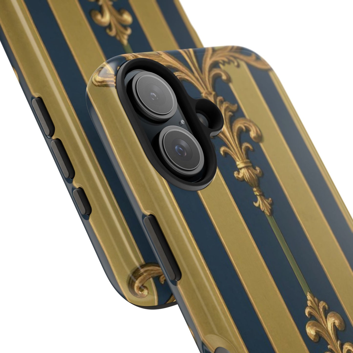 Elegant Midnight Blue & Olive Striped Gold Baroque Tough Phone Case, Phone Cover, Durable Case for Protection, Stylish Gift for Him/Her
