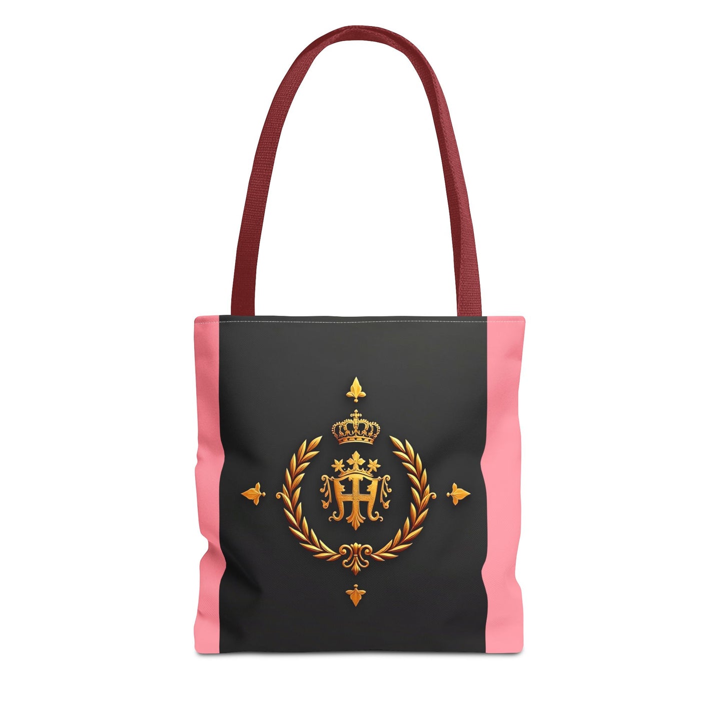 Elegant Monogrammed Tote Bag - Chic Shopper, Eco-Friendly Carryall, Personalized Gift, Stylish Accessory - Pink Striped Gold Crest