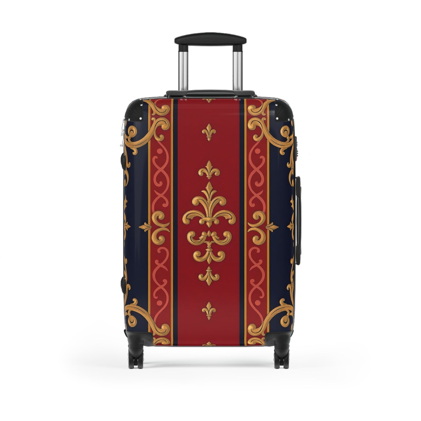 Elegant Travel Suitcase - Stylish Luggage for Jetsetters, Vacationers, Business Travel, Holidays, Gift Idea - Midnight Blue & Dusk Red Gold Baroque