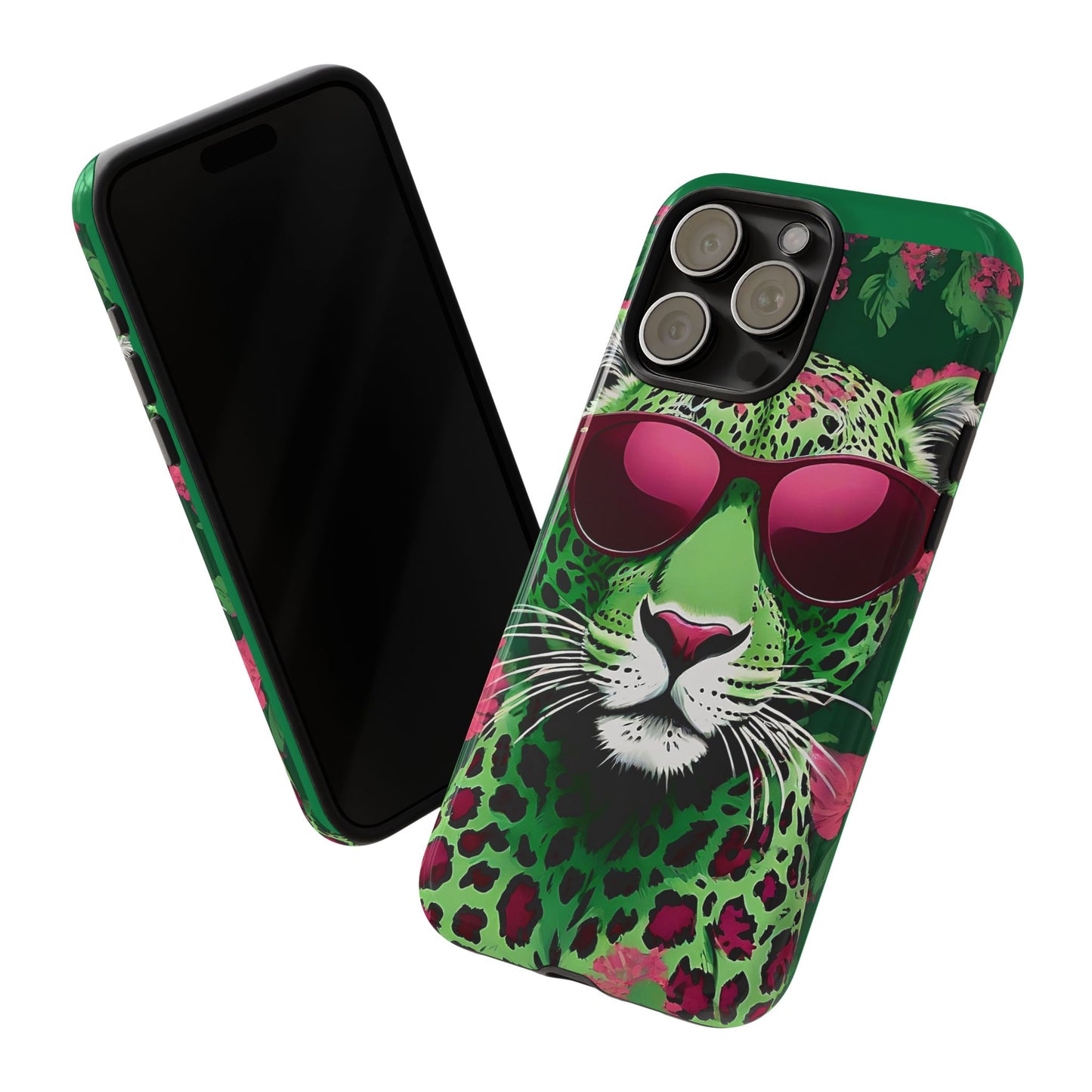 Phone Case - Lime Green & Burgundy Leopard In Sunglasses Design