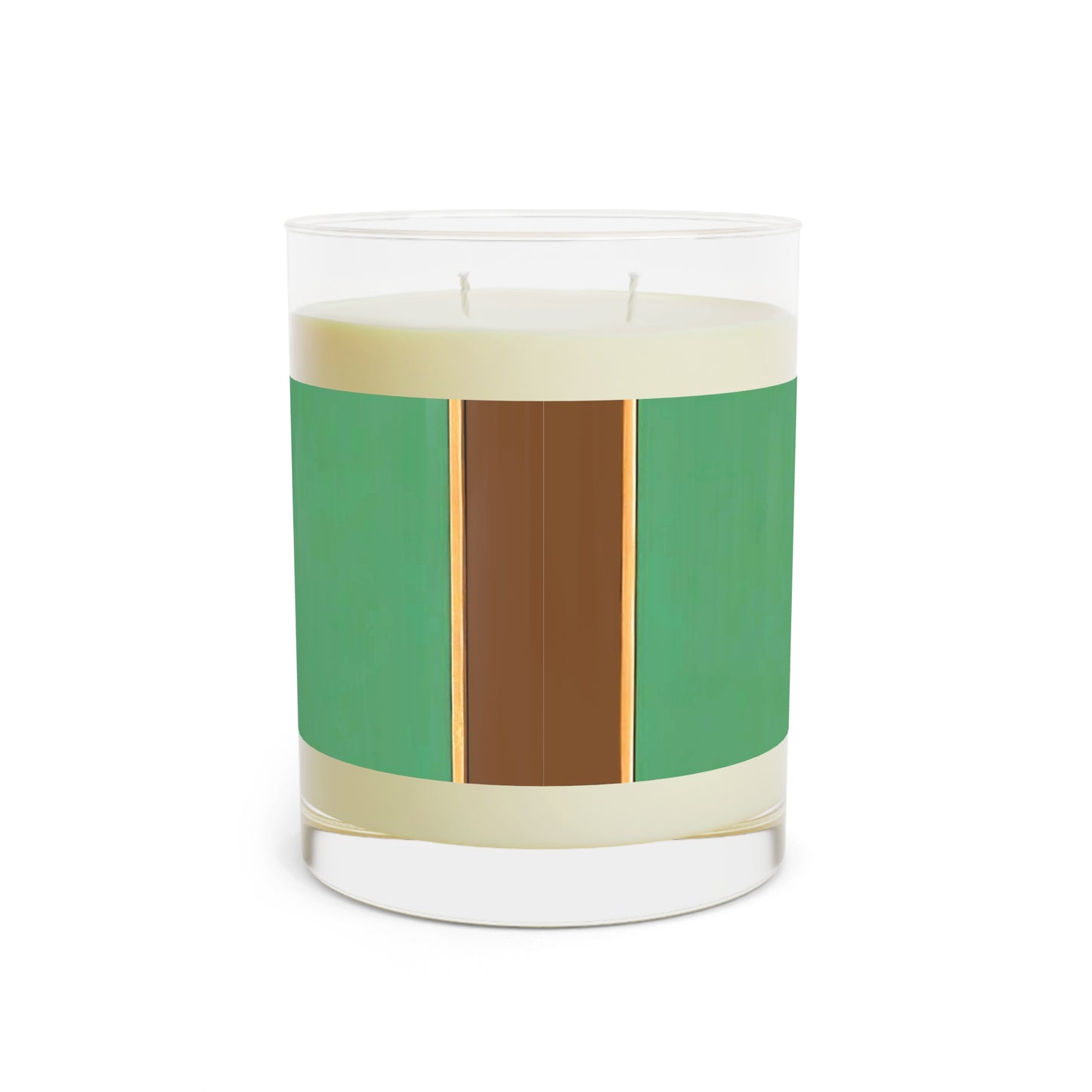 Elegant Green & Gold Scented Candle - 11oz Full Glass - Rust & Green Striped Baroque