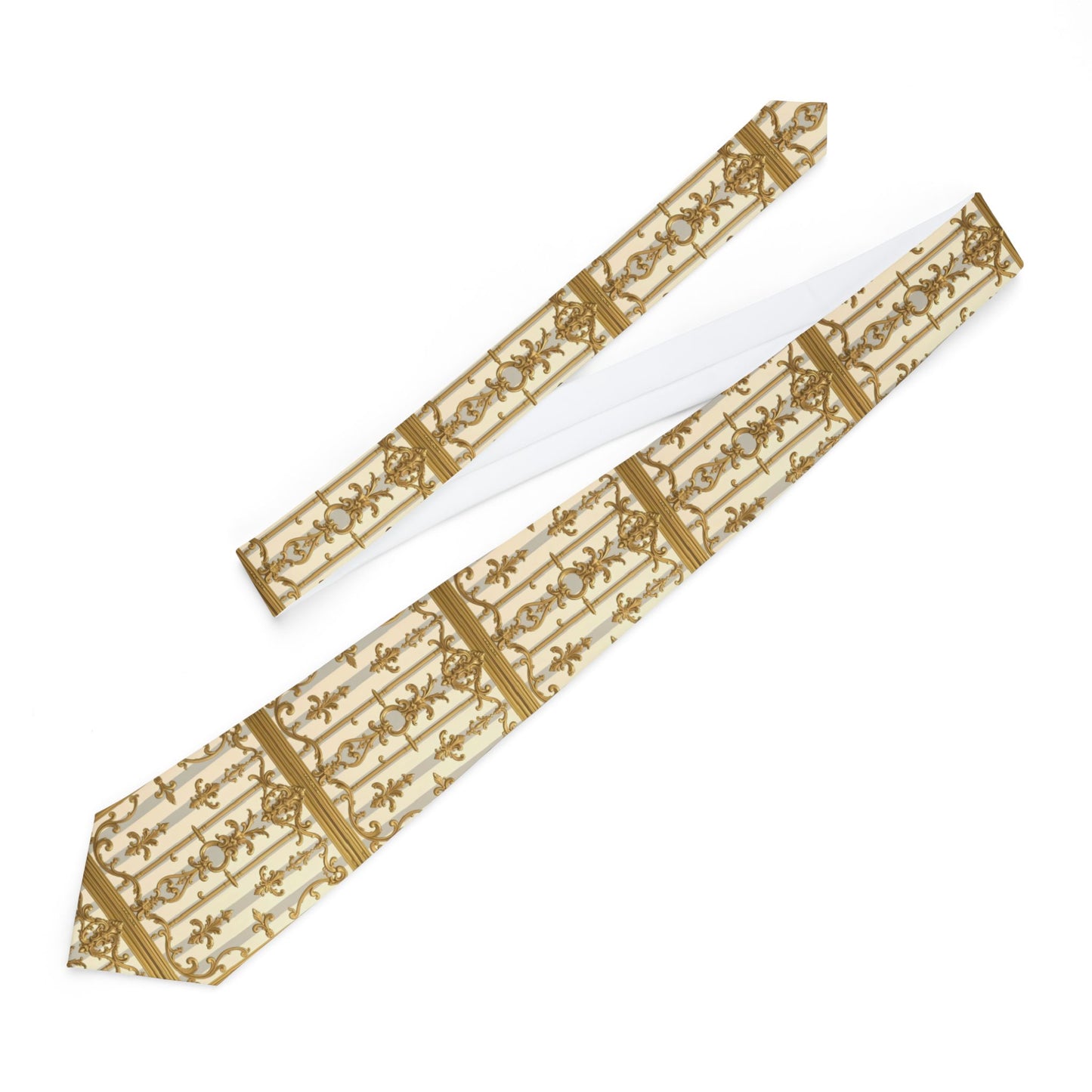 Elegant Gold Pattern Necktie - Stylish Accessory for Weddings, Parties, Men's Fashion Tie - Matte Gray & Cream Striped Gold Baroque