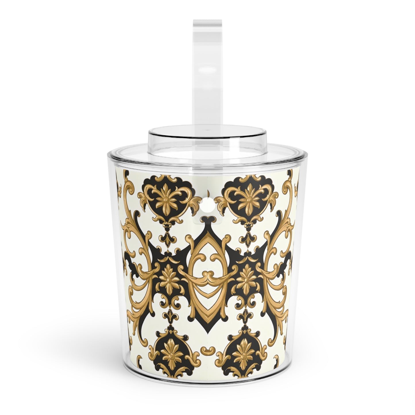 Elegant Decorative Ice Bucket with Tongs, Luxury Barware, Party Essential, Gift for Hostess, Home Decor, Wedding Centerpiece - Black & Gold Rococo