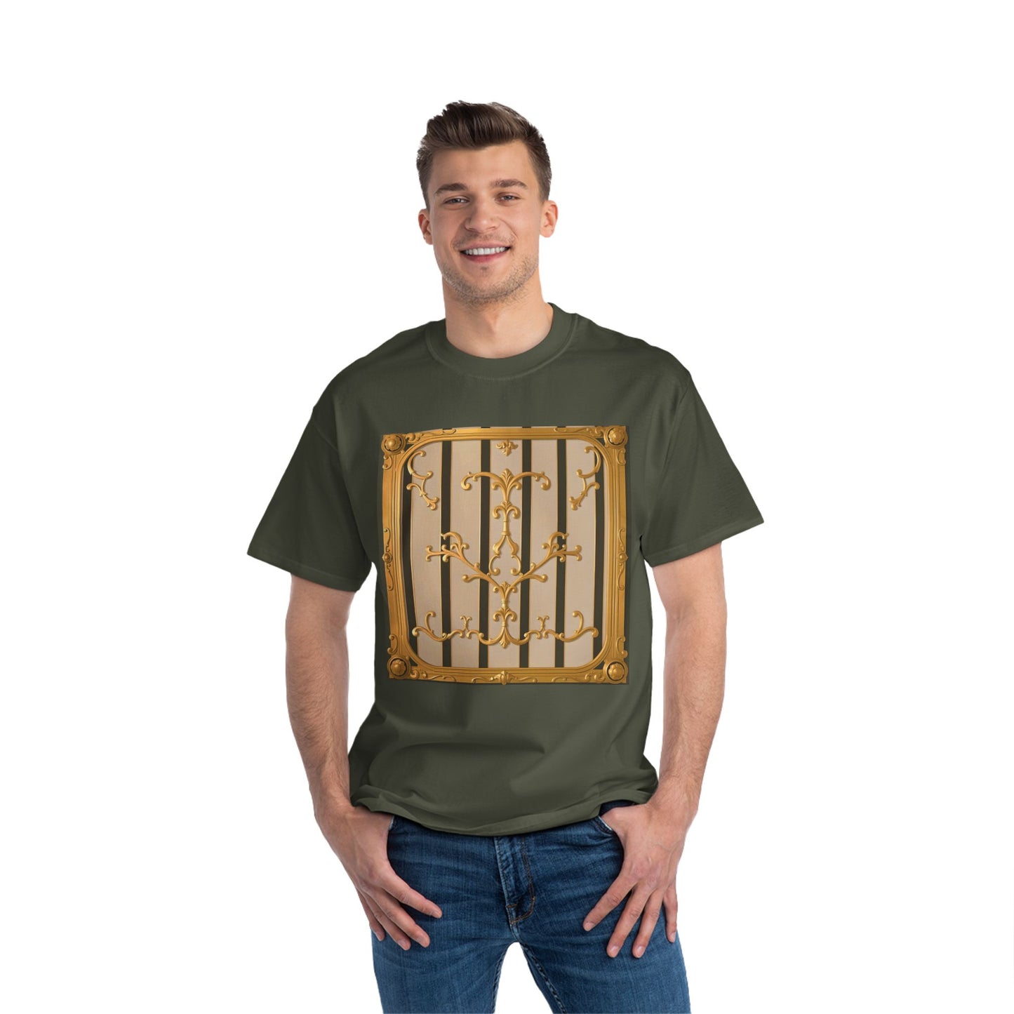 Beefy-T® Unisex Short-Sleeve T-Shirt - Beige Striped Gold Rococo
