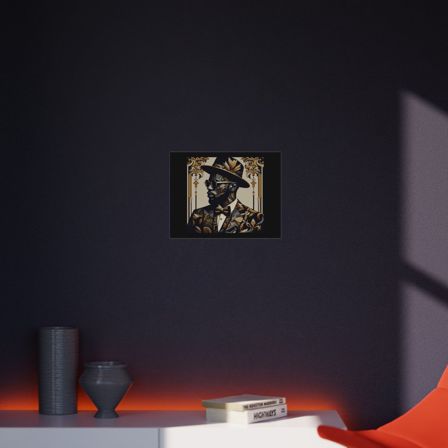 Stylish Foam Board Art, Elegant Wall Decor, Home Office Decoration, Modern Portraits, Unique Gifts for Art Lovers - Damask Man in Black & Gold