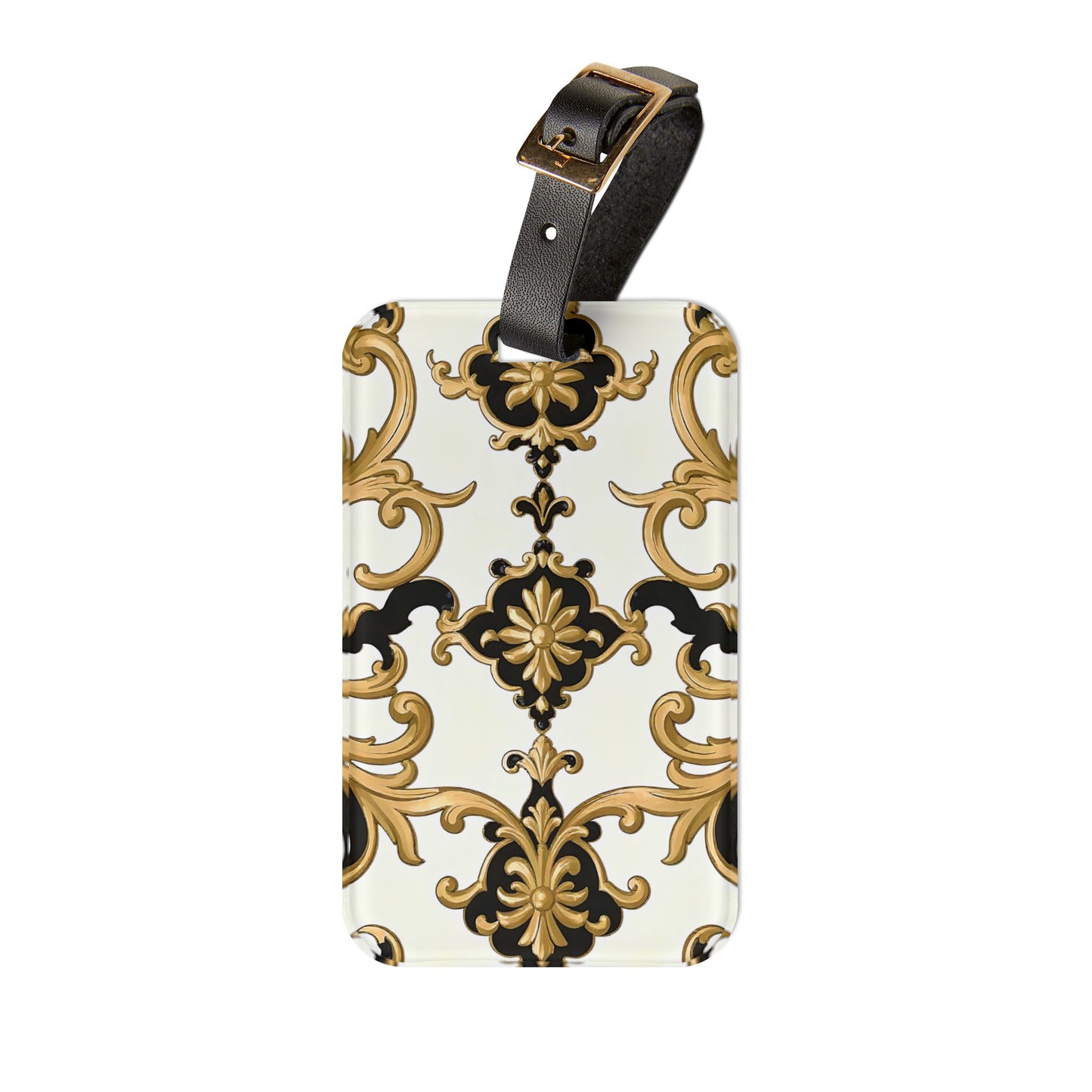 Elegant Vintage Luggage Tag, Personalized Travel Accessory, Retro Style Luggage Label, Travel Gift, Bag Tag for Adventurers - Black & Gold Rococo
