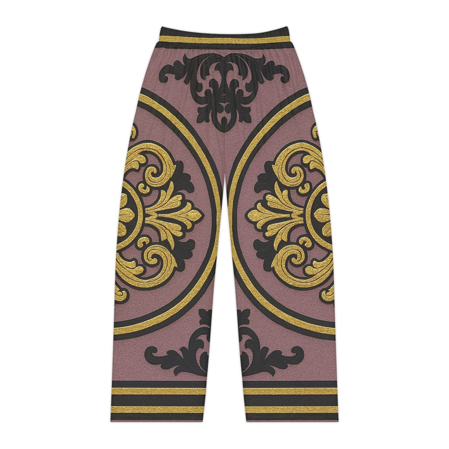 Gilded Mauve With Gold-Black Baroque Chic Ornate Women's Pajama Pants - Elegant Loungewear, Relaxation, Sleep Pants, Gift for Her