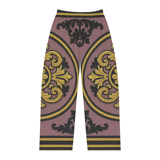 Gilded Mauve With Gold-Black Baroque Chic Ornate Women's Pajama Pants - Elegant Loungewear, Relaxation, Sleep Pants, Gift for Her