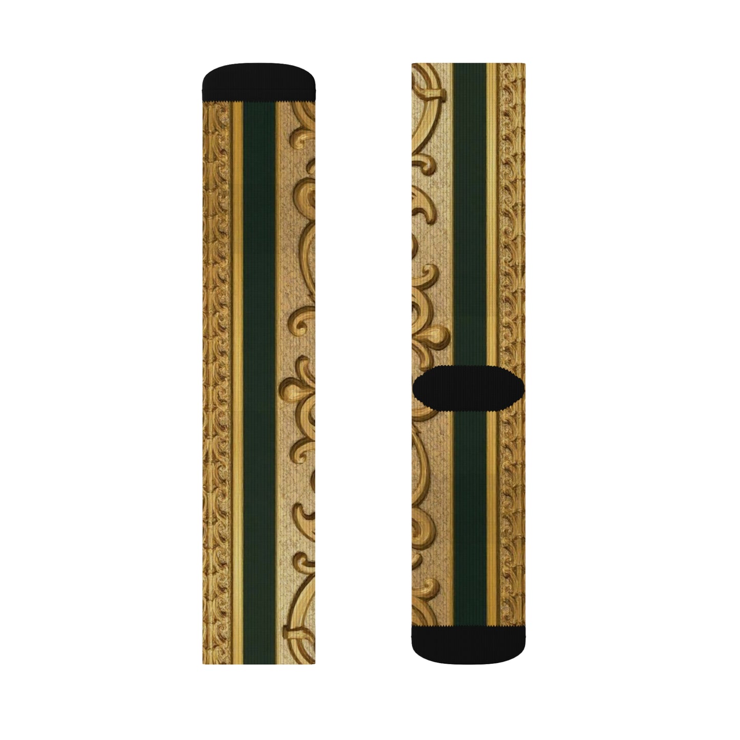 Elegant Teal Striped Gold Baroque Sublimation Socks, Fashion Accessories for Everyday, Gift for Her, Cozy Footwear, Wedding Socks