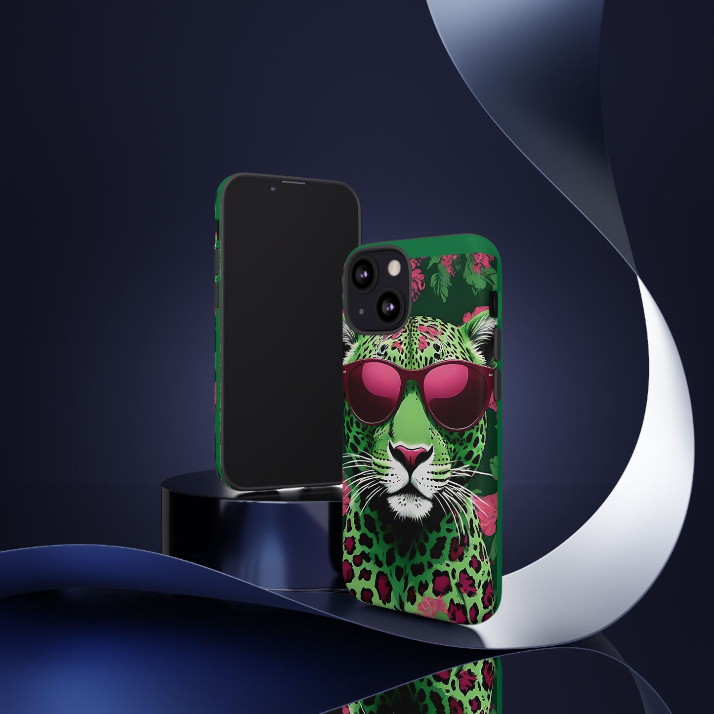 Phone Case - Lime Green & Burgundy Leopard In Sunglasses Design