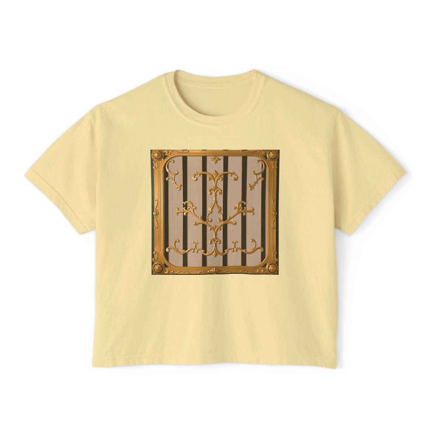 Women's Boxy Tee - Beige Striped Gold Rococo