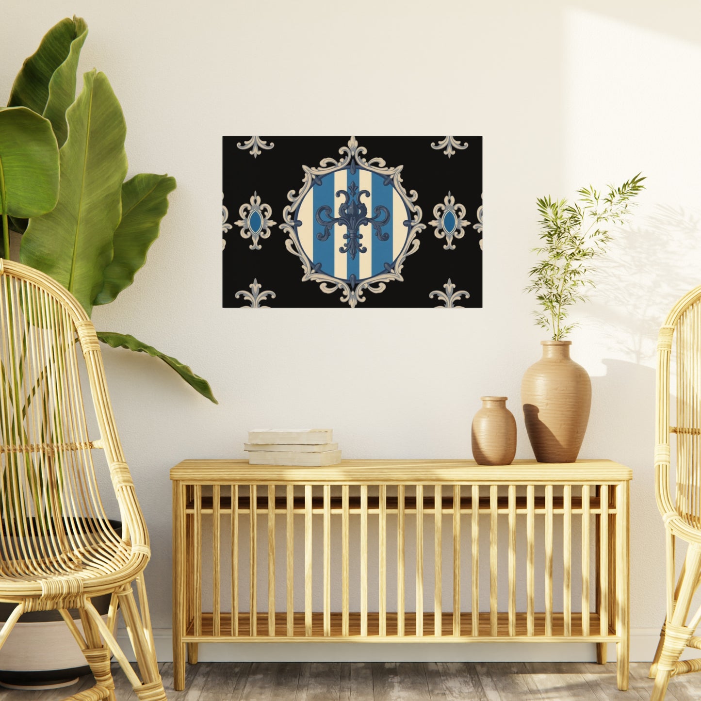 Elegant Blue & Alabaster Striped Baroque Decorative Foam Board Art, Home Decor Wall Display, Unique Gift for Housewarming, Event Decorations